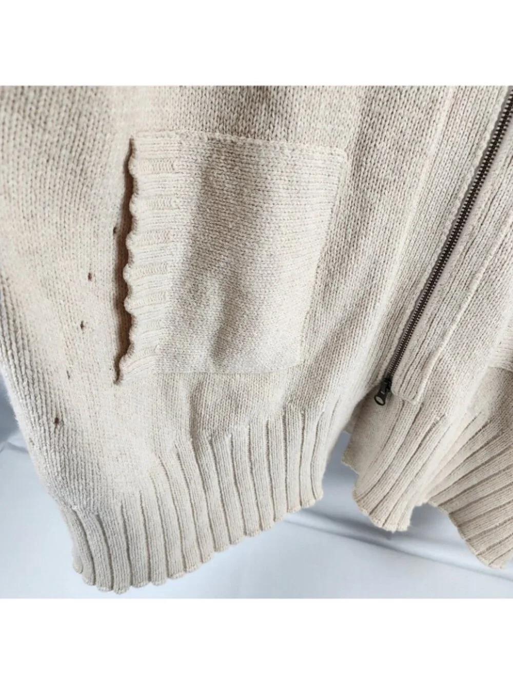 Soft Surroundings Sweater L/XL North Creek Cotton Wool Blend Full Zip Cream